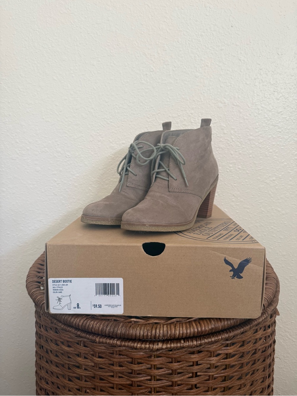 American Eagle Outfitters Taupe Suede Lace-Up Ankle Booties